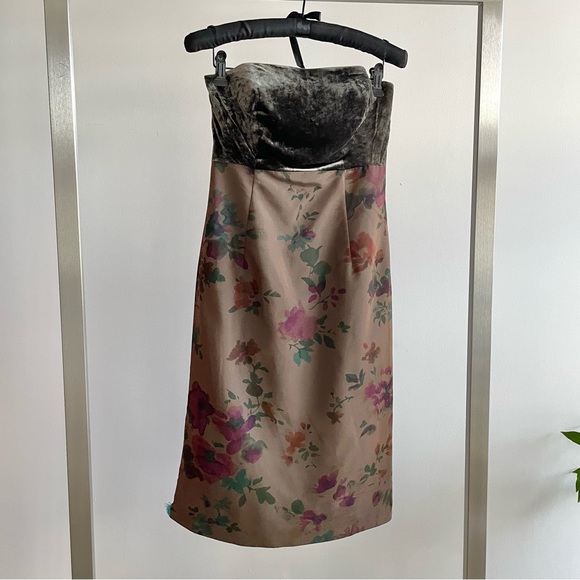 Cacharel 1990s Vintage Velvet Bustier Floral Taffeta Party Dress - Picture 1 of 7